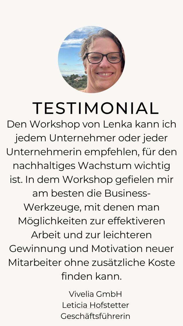 Testimonial von Leticia Hofstetter, Geschäftsführerin Vivelia GmbH